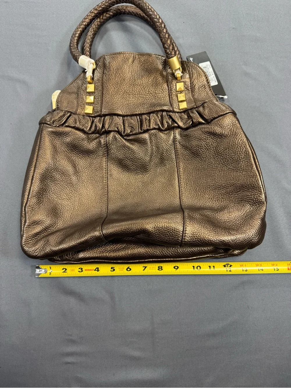 6126 Bronze Metallic Studded Satchel Handbag NWT Braided Handles